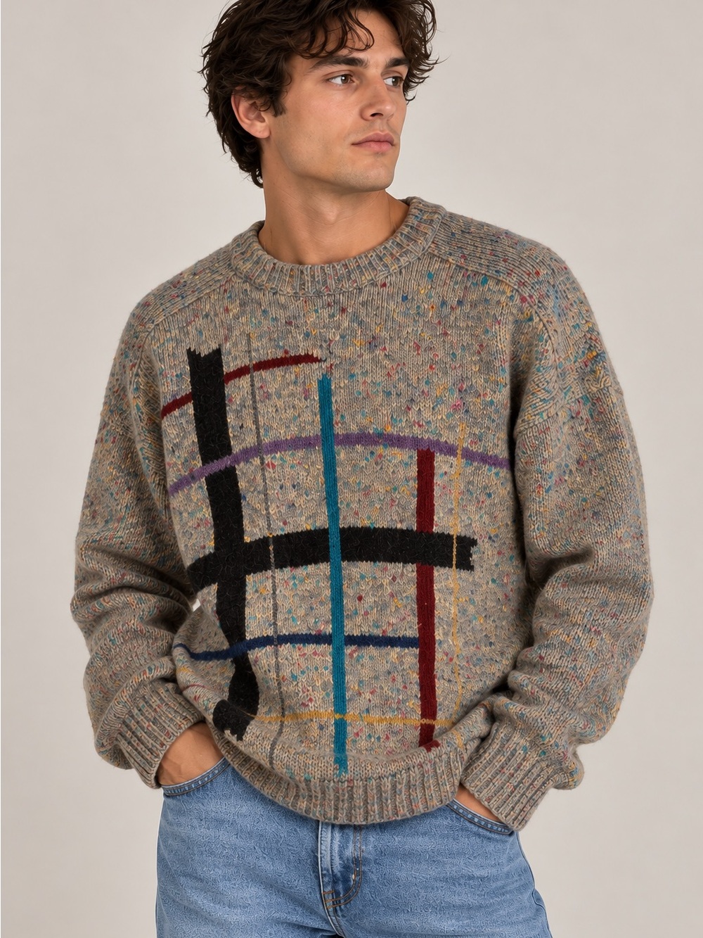 Le Tigre Multicolor Patterned Crewneck Sweater - Beige